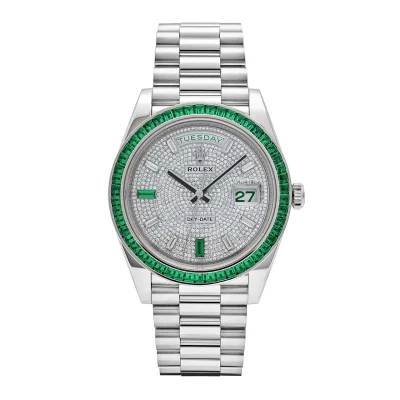 Rolex Day-Date 228396TEM Platinum Diamond Dial Emerald Bezel
